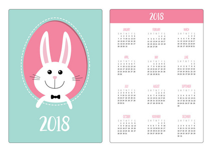 带微笑的兔子的袖珍日历