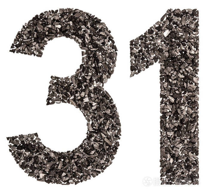 阿拉伯数字31三十一从黑色的天然木炭是