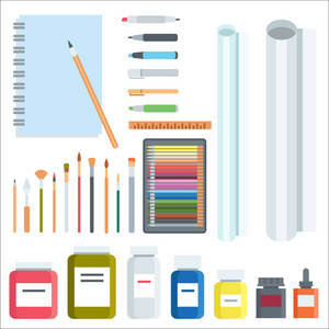 艺术工具平面画图标细节文具创意油漆设备矢量艺术家仪器