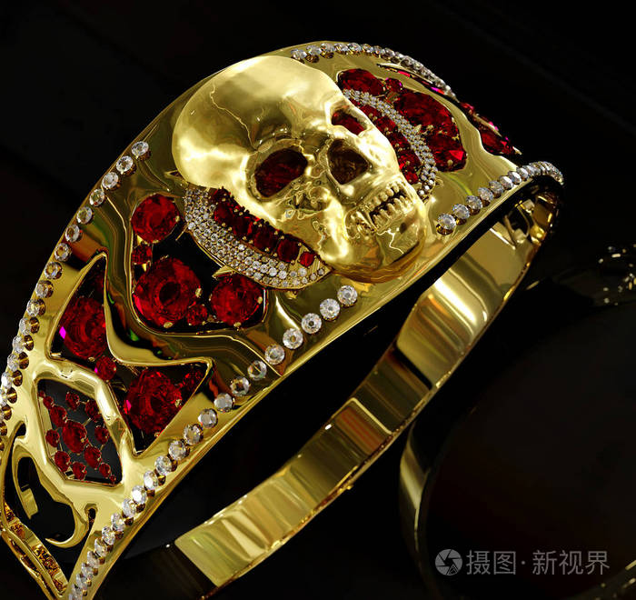 钻石与红宝石红宝石珠宝黄金骷髅戒指