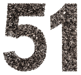 五十一科比阿拉伯数字 51, 五十一, 从黑色的天然木炭, iso照片