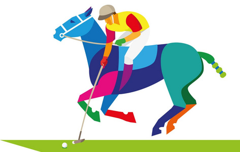 一个年轻的男子是一个球员在马马球, 他是打球 b照片