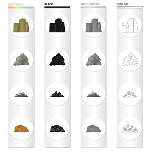 山, 自然, 石头和其他网络图标在卡通风格。集合中的材料建筑物顶部图标