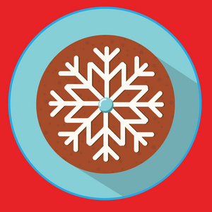 圣诞曲奇姜饼雪花带有长阴影的平面矢量图标。新年食品