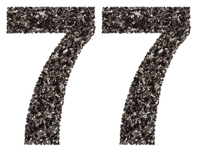 阿拉伯数字 77, 七十七, 从黑色的天然木炭照片
