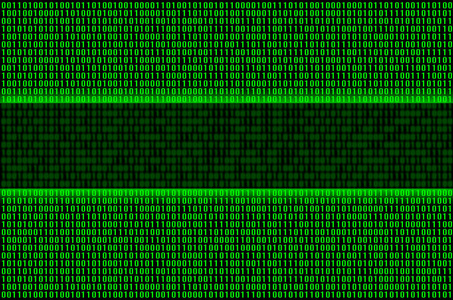 在黑色背景上由一组绿色数字组成的二进制代码的图像。复制空间