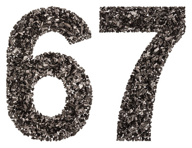 阿拉伯数字 67, 六十七, 从黑色的天然木炭, 我照片