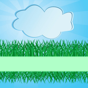草地和云旗矢量插图