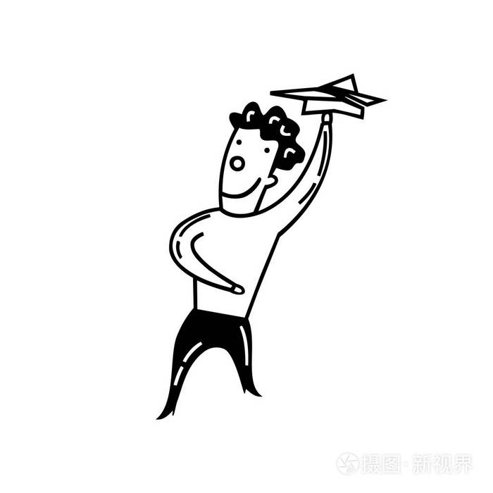 孩子投掷纸飞机例证插画-正版商用图片03krfd-摄图新视界