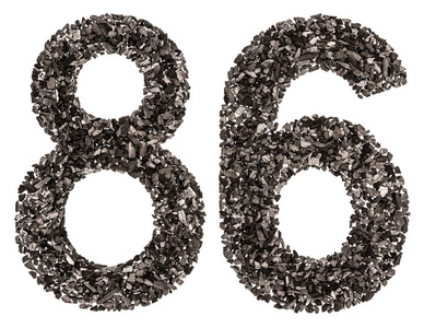 阿拉伯数字 86, 八十六, 从黑色的天然木炭, 是照片