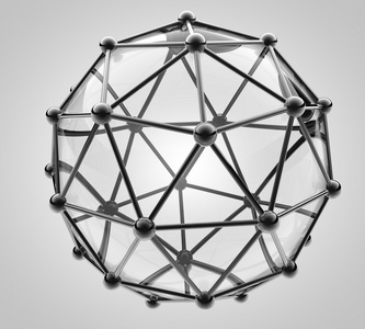 金属和玻璃原子分子的科学三维模型照片