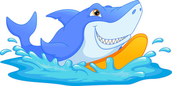 冲浪鲨鱼卡通的矢量插图