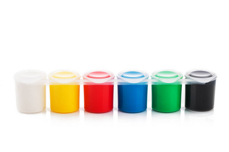 一大套水粉油漆罐连续。彩色颜料 isolat