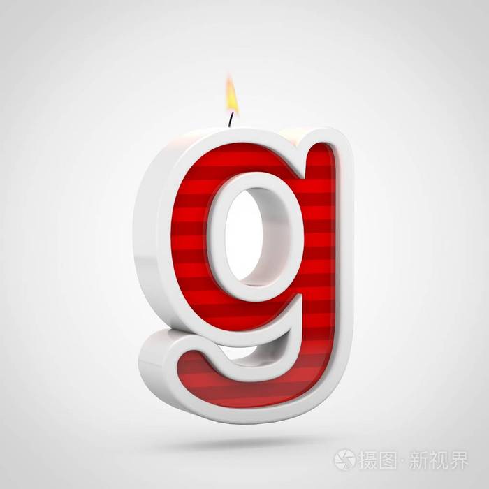 3d白色背景的红色生日蜡烛字体的渲染小写字母g