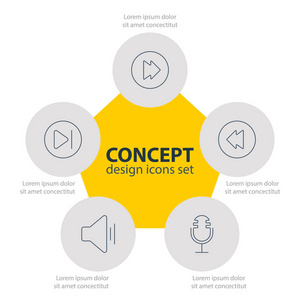 矢量插图5旋律图标。可编辑的后续反转麦克风和其他元素的包