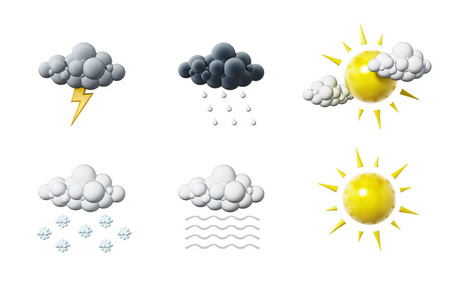在白色背景上隔离的天气符号。3d 插图