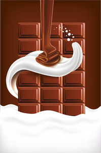 牛奶飞溅舌头与巧克力和巧克力
