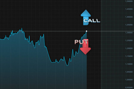 市场图表与放置和调用颜色箭头二进制选项。3d 插图