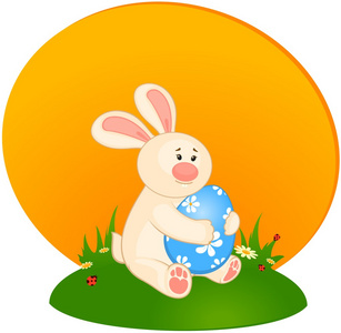 复活节兔子带彩色鸡蛋。 复活节卡片