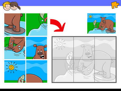 与熊的动物性格的拼图游戏
