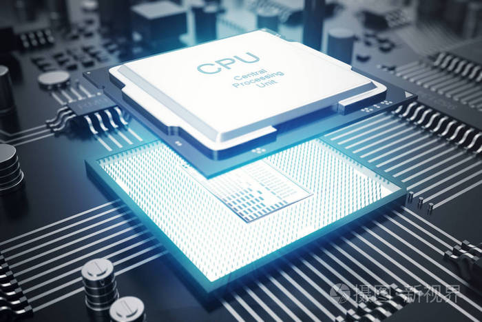 3d 渲染电路板.技术背景.中央计算机处理器 cpu 的概念.主板数字芯片.