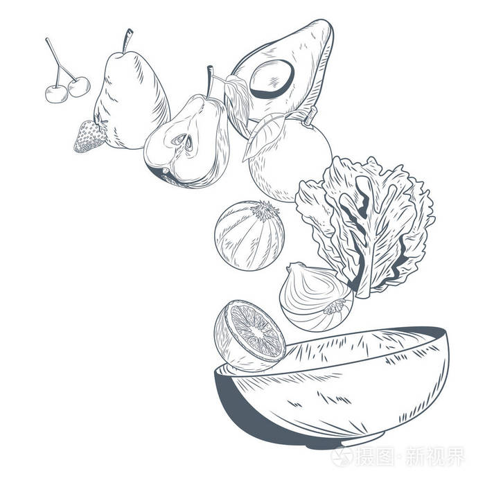 菜和果子在碗手画
