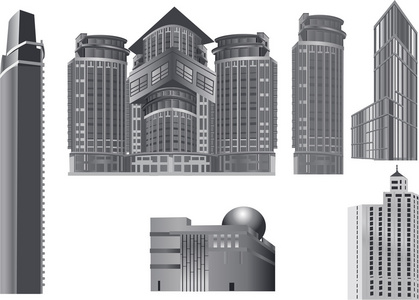 六个灰色现代建筑