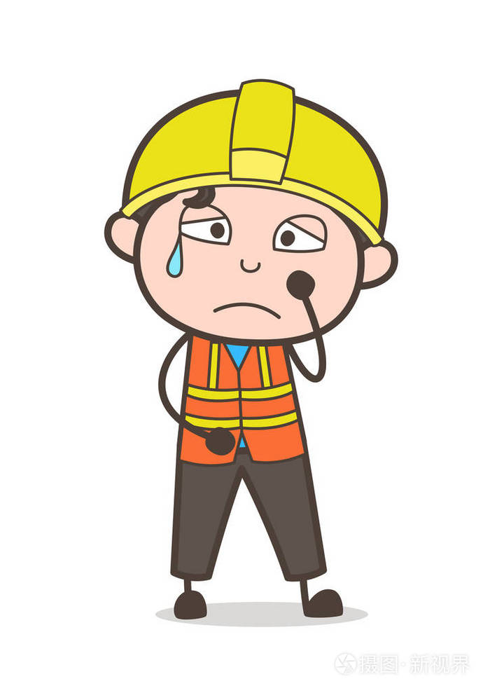 哭脸含泪可爱的卡通男工程师图