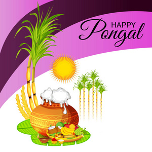 快乐 Pongal 背景的矢量插图