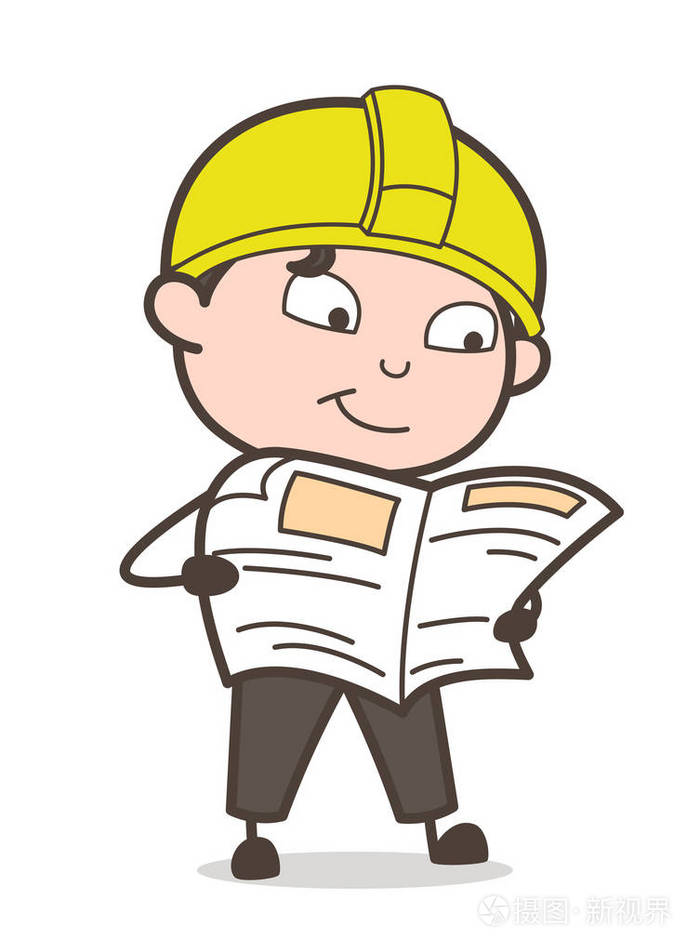 阅读报纸-可爱的卡通男工程师图