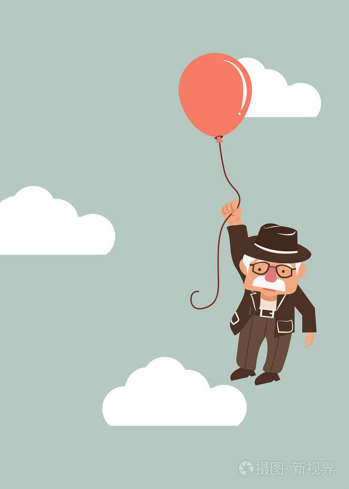 老人抱气球插画-正版商用图片03lp1z-摄图新视界