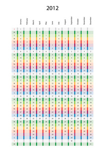 2012年纵向日历