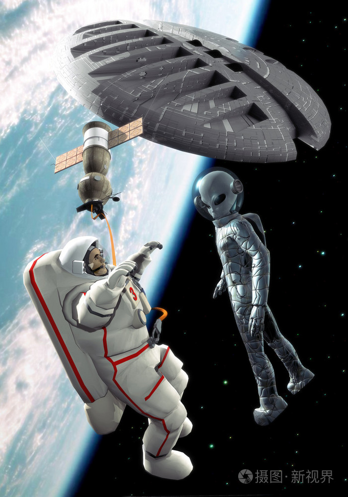 ufo外星宇航员太空相遇