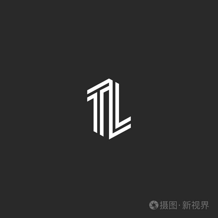 缩写 Tl 字母徽标, 组合两个大写字母 T 和 L 结婚会徽 Lt, 等距平行线