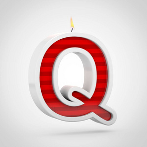 3d 红色生日蜡烛字体的渲染白色背景, 大写字母 Q