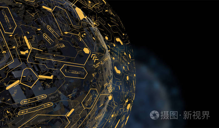 高科技的对象与未来的平视显示器元素.3d 渲染图片