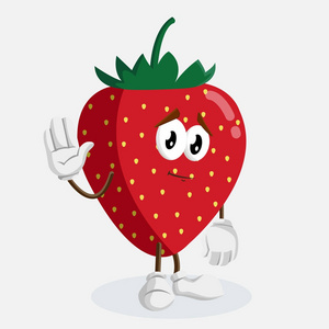 草莓吉祥物和背景告别姿势与平面设计风格为您的徽标或吉祥物品牌