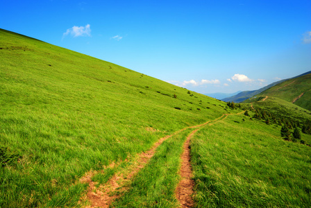 绿山之间的土路