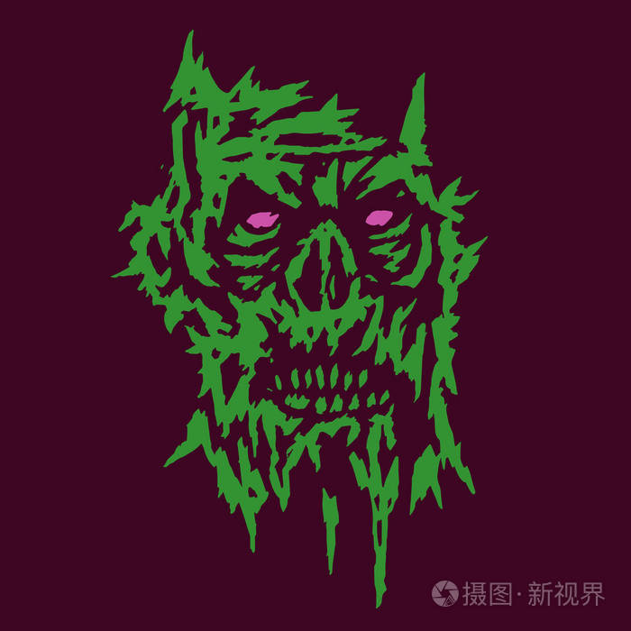 黑暗的恐怖怪物绿脸.矢量图