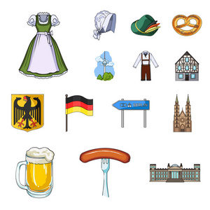 国家德国卡通图标集设计.德国和标志性的矢量股票网站插图照片