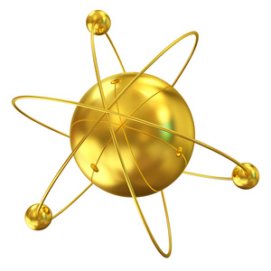 在白色背景上分离的金原子的三维插图