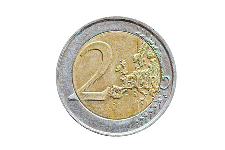 在白色背景上孤立的 2 欧元硬币