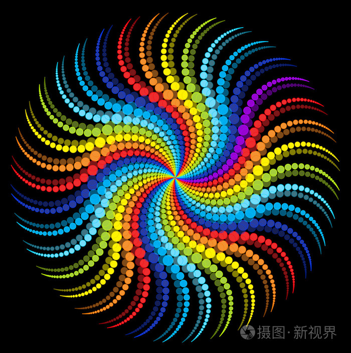 彩色虚线元素孤立的黑色背景