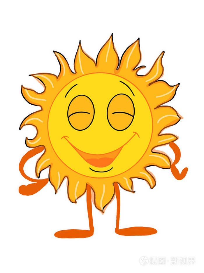 可爱的太阳微笑和快乐插画画卡通和白色背景