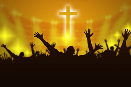 基督教祈祷的剪影, 举手祷告耶稣照片