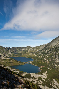 带湖的山景。