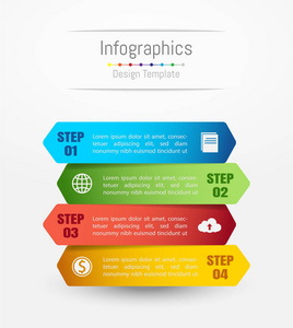 您的业务数据与 4 选项 零件 步骤 时间线或过程的信息图表设计元素。矢量图