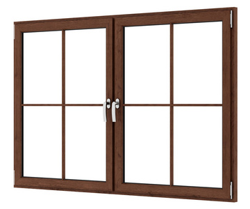 白色背景下的棕色木窗。3d 制作
