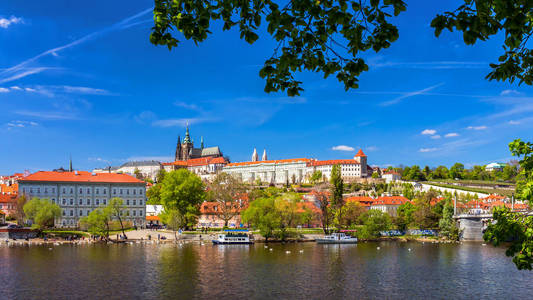 布拉格城堡，圣维特大教堂，捷克共和国。全景