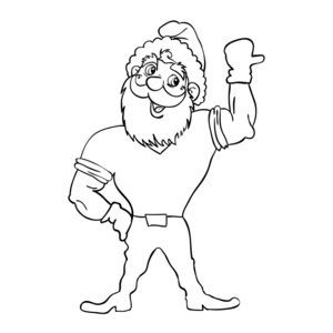 肌肉发达的圣诞老人举起手势。